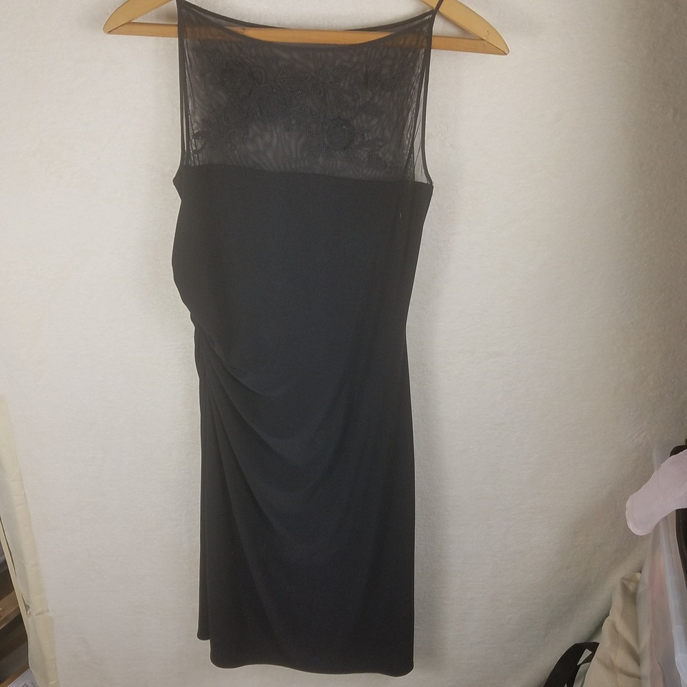 Laundry by Shelli Segal Cocktail Dress Womens 10 Black Excellent Floral Mesh LBD